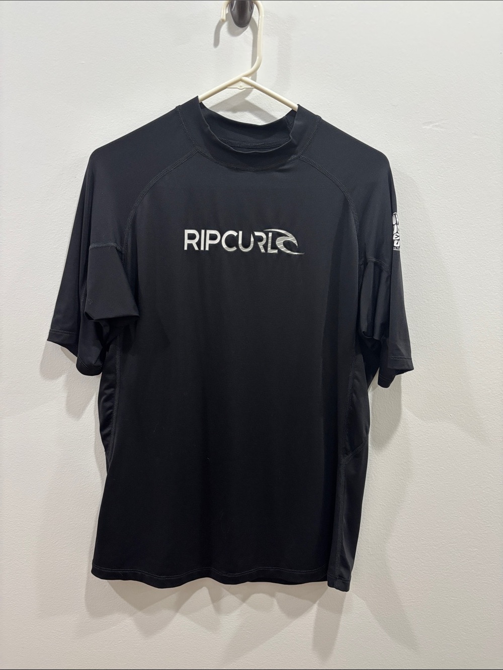 Boys Rip Curl Black Swim Tee with White Logo - Short Sleeve Surf Shirt Size XXL